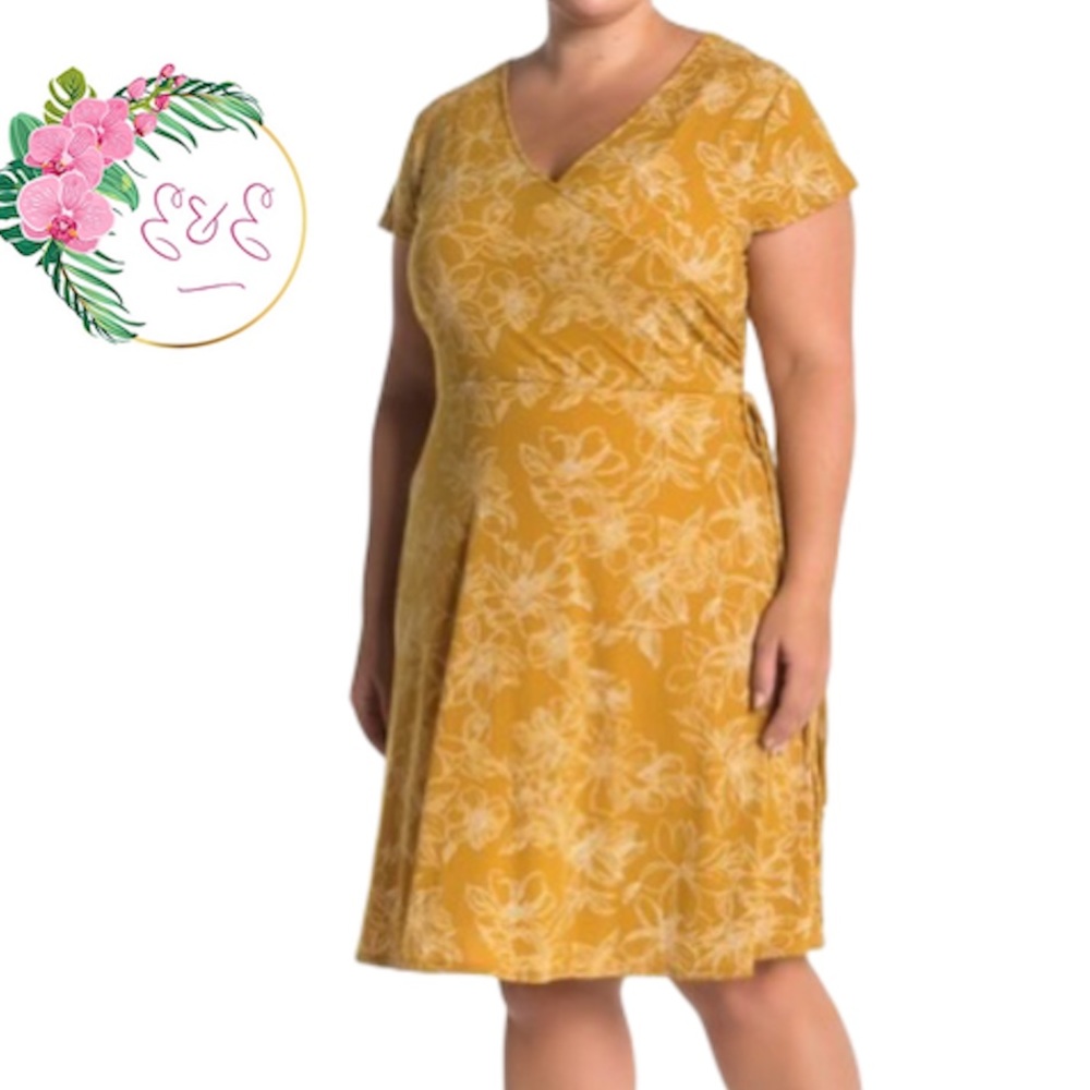 NWT WEST KEI VintageKnit Mock WrapDress 1X yellow